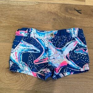 Lilly Pulitzer Navy Blue Pink Teal Starfish Print Kids Shorts